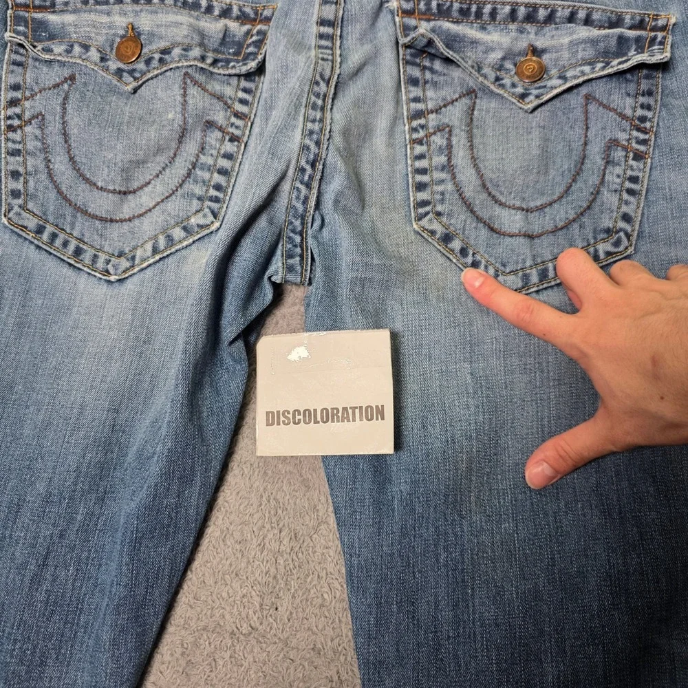 True Religion Mens 40 Ricky Relaxed Straight Jeans Blue Horseshoe Flap Pocket